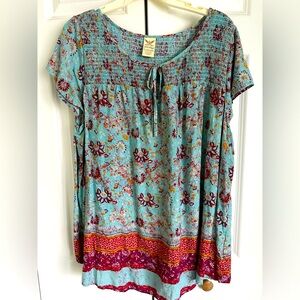 Women’s plus sz 2X 18W-20W floral batik blouse shirt